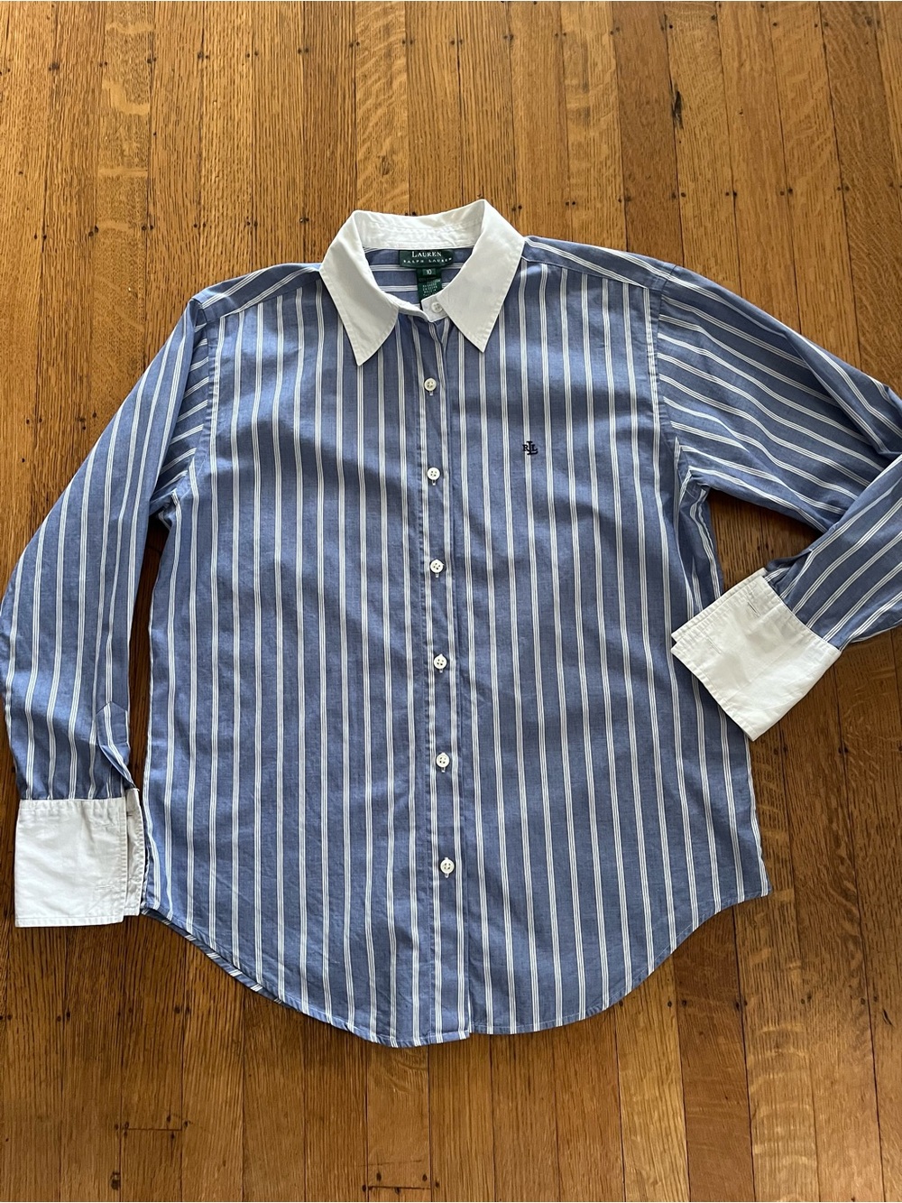 Ralph Lauren Vinatage Blue and White Striped Button-Down Shirt